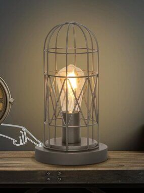 Seaside Village Metal Gray Small Touch Cage 3 Way Dimmable Industrial Lamp-NEW